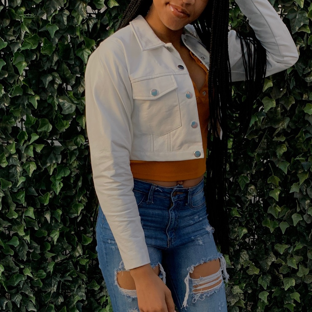 White leather crop top jacket